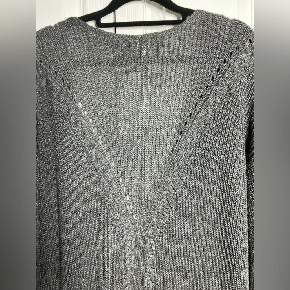 Long open front gray cardigan